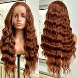 Yeknu  Long Brown Wave Wig for Women Synthetic Hair Middle Part Loose Curly Natural Auburn Colored Heat Resistant Fiber Wigs for Women