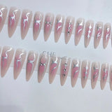 Yeknu  24pcs Long Pointed Gradient Pink False Nails y2k Sliver Flame Printed Wearable Press On Nails Full Finished Acrylic Nail Tips