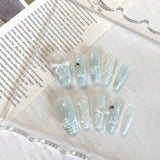 Yeknu  10pcs pure handmade coffin shaped nail art, beautiful fake nails, summer fresh gradient bow, suitable for women to use