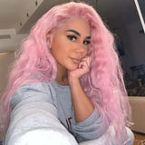 Yeknu  Light Pink Wig Deep Curly Synthetic Lace Front Wig Glueless Frontal Pastel Long Pink Hair Lace Wigs for Women Party Cosplay