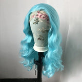 Yeknu  Blue Lace Front Wig 13x4 Lace Long Body Wave Synthetic Hair Wigs for Women Heat Resistant Daily Use Cosplay Party Wig