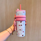 Yeknu  710ml Fashion Flower Stainless Steel 316 Vacuum Flask With Straw Leak-Proof Coffee Tea Cold Drink Car Thermos Mug Travel Tumbler