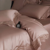 Yeknu 4Pcs Natural Lyocell Eucalyptus Fiber Soft Silky Bedding Set Luxury Embroidery Duvet Cover Bed Sheet/Fitted Sheet Pillowcases