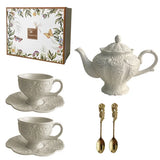 Yeknu  European Style Ceramic Tea Set with Relief  Flower Court Theme Red Tea Cup And Coffee Cup Plate for Afternoon Tea