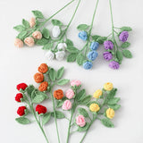 Yeknu Handmade Imitation Rose Flower Diy Crochet Knitting Bouquet Flowers Arrangement Vase Home Dining Table Decor Party Accessories