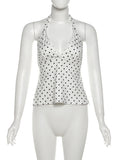 Yeknu  Nibber Chic Polka Dots Print Women 2 Piece Set Halter Camisole+Elastic Bubble Shorts Matching Clubwear Beach Vacation Outfit