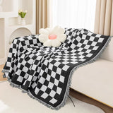 Yeknu Vintage Checkered Woven Throw Blanket for Sofa Couch Bed Outdoor Camping Picnic Mat Jacquard Bedspread Retro Plaid Tablecloth