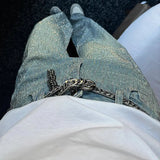 Yeknu  Glitter Rhinestone Baggy Jeans Women Summer Vintage Wash High Waist Straight Wide Leg Pants Nightclub Festival Y2k Clothes