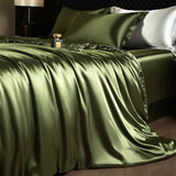Yeknu  Luxury Mulberry Silk Duvet Cover Set High End Satin Solid Color Quilt Cover and Pillowcases Soft Silky King Size Comforter Cover