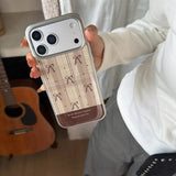Yeknu  Ins Brown Grid Bow knot Phone Case For iPhone 17 16 15 14 Pro Max 13 17promax Case Luxury Silver Edge Shockproof Soft Back Cover