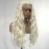Yeknu  Natural Curly Wavy Platinum Blonde Synthetic Wig Free Part Long Water Wave White Blonde Heat Resistant Fiber Wigs for Women