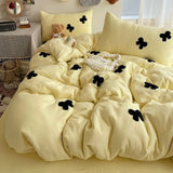 Yeknu  Towel Embroidered Bow Washed Cotton Bedding Set, Fresh Style 3/4 Piece Dorm Bed Sheet & Duvet Cover Set