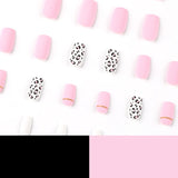 Yeknu  24Pcs Pink Matte Press-On Nail with Leopard Print Wearable Full Cover False Nail with Gold Line Desigs for Women&Girls Chic Look