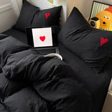 Yeknu Cool Black Duvet Cover Set Ins Nordic Embroidery Heart Bed Sheet Set Of Four Pieces Home Luxury Bedding Set For Girls