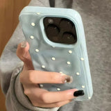 Yeknu  Ins Polka Dot Soft Ultra Slim Case for iPhone 15 16 17 Pro Max 14 Plus Wave Point Pattern Shockproof TPU Cover for iPhone 17Pro