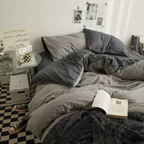 Yeknu  High Quality  Solid Color Double Washed Cotton Bedding 4 Pieces Set Student Dormitory Bed Linen Duvet Set Bed Suit