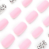 Yeknu  24Pcs Pink Matte Press-On Nail with Leopard Print Wearable Full Cover False Nail with Gold Line Desigs for Women&Girls Chic Look
