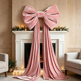 Yeknu  Retro Velvet Christmas Tree Bow Long Ribbon Soft Red Trailing Fabric Home Party Decoration Christmas Home And Holiday Decoration