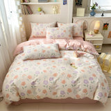 Yeknu 100% Cotton 4-Piece Duvet Cover Set (1 Duvet Cover 2 Pillowcases 1 sheet), Minimalist Cartoon Design, Ultra-Soft Bedding Set