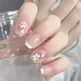 Yeknu  24Pcs Pink Girly Cute Press-On Nail French Blush & Cherry Blossom Style Soft Design with Perfect Fake Nails Gift