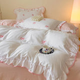 Yeknu  3 Piece Sheet Set bowknot embroidery Quilt cover Set  comfortable embroidery  Bedding Set Bedspread for All Season