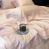 Yeknu Lyocell Bamboo Fiber Luxury Embroidery Summer Quilt Soft Silky Thin Comforter Blanket With Bed Sheet Pillowcases Bedding Set