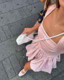 Yeknu  Summer Square Neck Sleeveless Slimming Tutu Dress Women Elegant Solid Color Ruffled Hem Cute Mini Dress