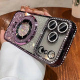 Yeknu  Glitter Magsafe Bracket Case for iPhone 17 16 15 11 12 14 13 Pro Max Plating Soft Bling Diamond Luxury Cover for iPhone 17 Air