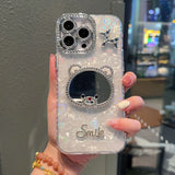 Yeknu  Holographic Heart Silicone Phone Case For iPhone 17 ProMax 17 15 16 13 14 12 Air 11 Case Funda Sparkling Rhinestone Camera Frame