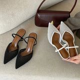 Yeknu  Spring Breathable Mesh Pointed Toe Women Pumps Elegant Slingbacks Thin Low Heels Shoes