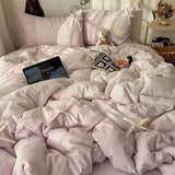 Yeknu  Bedding Princess Wind Super Soft Naked Sleeping Washable Four-piece Set Quilt Cover Sheet Student Dormitory Three-piece Set