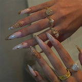 Yeknu  24PCS 3D Gold Leaf Press on Nails European and American Fake Nail Long Pointed Full Coverage Nail Tips for Women&Girl False Nail