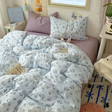 Yeknu INS Cartoon Pattern Bedding Set For adults kids Fluffy pink lovely Flat Sheet With Pillowcases Colorful King Queen Full size