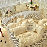 Yeknu  Striped Bedding Set Korean Style Duvet Cover Set Flat Sheets Set Single Twin Double Size Bed Linen Set Back To School Season