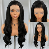 Yeknu  Black Wig Deep Wave Lace Wig Synthetic Hair Body Wave wig 13x4 Black Wave Wig Lace Front Wigs for Women Ready to Wear Cosplay