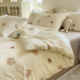 Yeknu Cute Cartoon Rabbit Bedding Set Simple Duvet Cover Bed Linen Bed Sheets Set Pillowcase Single Twin Double Queen Size Home Decor