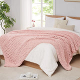 Yeknu  Chunky Knit Blanket Throw Chenille Chunky Knitted Throw Blanket for Bed Couch Handmade Thick Big Cable Knit Blanket