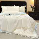 Yeknu  Embroidery Washed Silk Lace Summer Quilt 4-piece Dormitory Xia Liang Quilt Sheet Pillowcase 3-piece Set - Huayun Lace