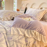 Yeknu New Bedding Set High Weight Carved Milk Flour Set Girl Ruffle Bed Tulip Thicken Warm Quilt Cover Sheet Pillowcase Decor Bedroom