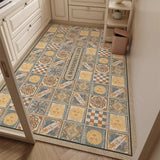 Yeknu  Retro Plaid Kitchen Floor Mat Oil-proof Waterproof PVC Leather Carpet Fashionable Home Decoration Free-cut Balcony Rugs Alfombra