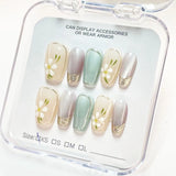 Yeknu  10pcs Ombre Cat-Eye Handmade Nails Floral Gold Leaf Press on Nail Short Square Full Coverage Nail Tips for Women&Girl False Nail
