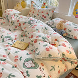 Yeknu Ins Bedding Set Purple Love Stripe Double Layer Yarn Four Piece Dormitory Girl Heart Bed Sheet And Quilt Set Washed Cotton