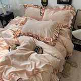 Yeknu  Hot Sale summer ice silk Korean large lace washed silk four-piece set lace mattress cool bed sheet summer bedding