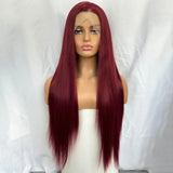 Yeknu  Long Dark Red Silky Straight 13x4 Lace Front Wigs for Women Free Part Burgundy 99J Natural Synthetic Hair Daily Party Cosplay