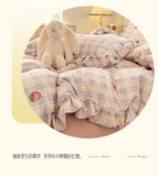 Yeknu 2025 Princess Style Bedding Sets Ruffle Lace Bow Quilt Cover Romantic Bedclothes Decor Woman Girls Bedroom Duvet Cover 4pcs