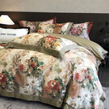Yeknu 1000TC Egyptian Cotton Vintage Oil Painting Style Flowers Print Bedding Set Duvet Cover Flat/Fitted Bed Sheet Pillowcase 4Pcs