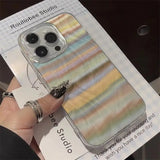 Yeknu Korea Popular Rainbow Phone Case For IPHONE 16 PRO 11 12 13 14 15 Promax XS XR 7 8 Plus SE Minimalism Feather Pattern Cover Y2k