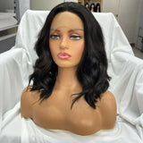 Yeknu  Short Wavy Black Bob Wig Free Part Natural Hairline Shoulder Length 13X4 Short Curly Body Wave Synthetic Wigs for Women Fashion