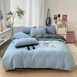 Yeknu  Waffle Washed Cotton Four Piece Set, Non All Cotton Bedding, Pure Cotton Bedding, Student Dormitory Bed Sheets Duvet Cover Set