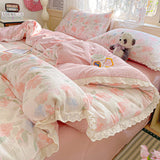 Yeknu Ins Floral Bedding Set Princess Duvet Cover Set Bed Linen Flat Sheets Set 2 Pillowcases Single Double Queen Size Back To School